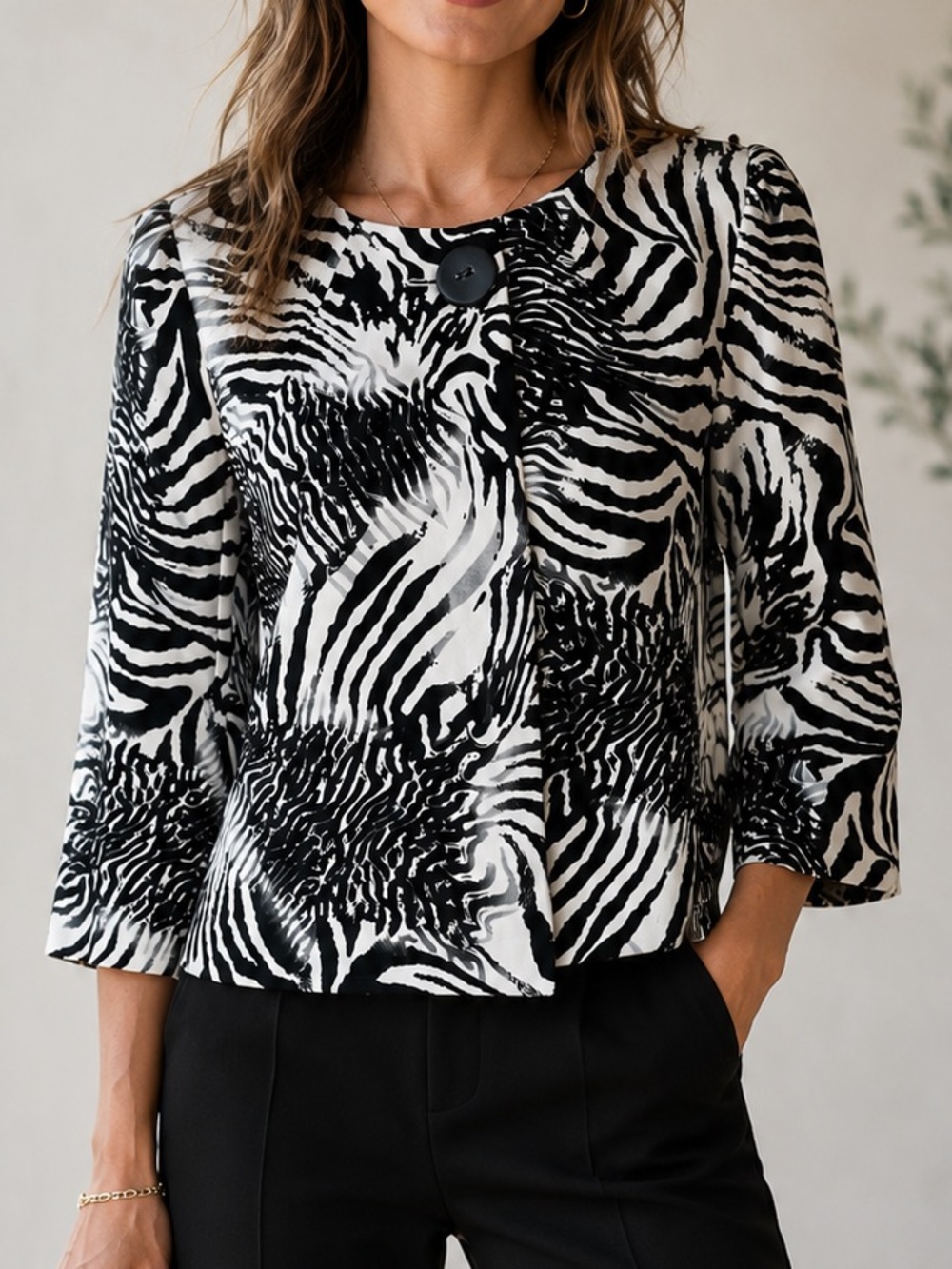 Kenar Zebra Print Cropped Jacket Blazer Black White Size 14